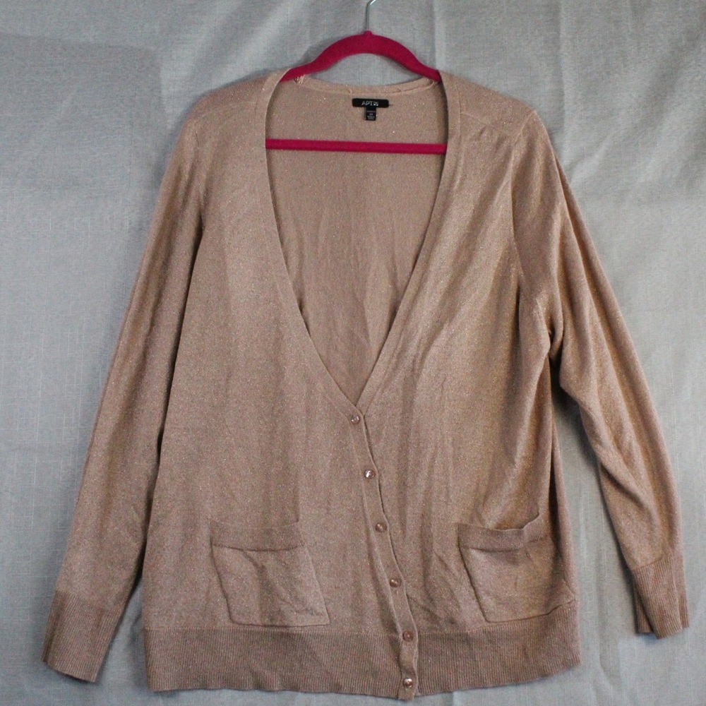 Apt. 9 Women 2X Rose Gold Metallic Button Cardigan Sweater Minimalist Preppy